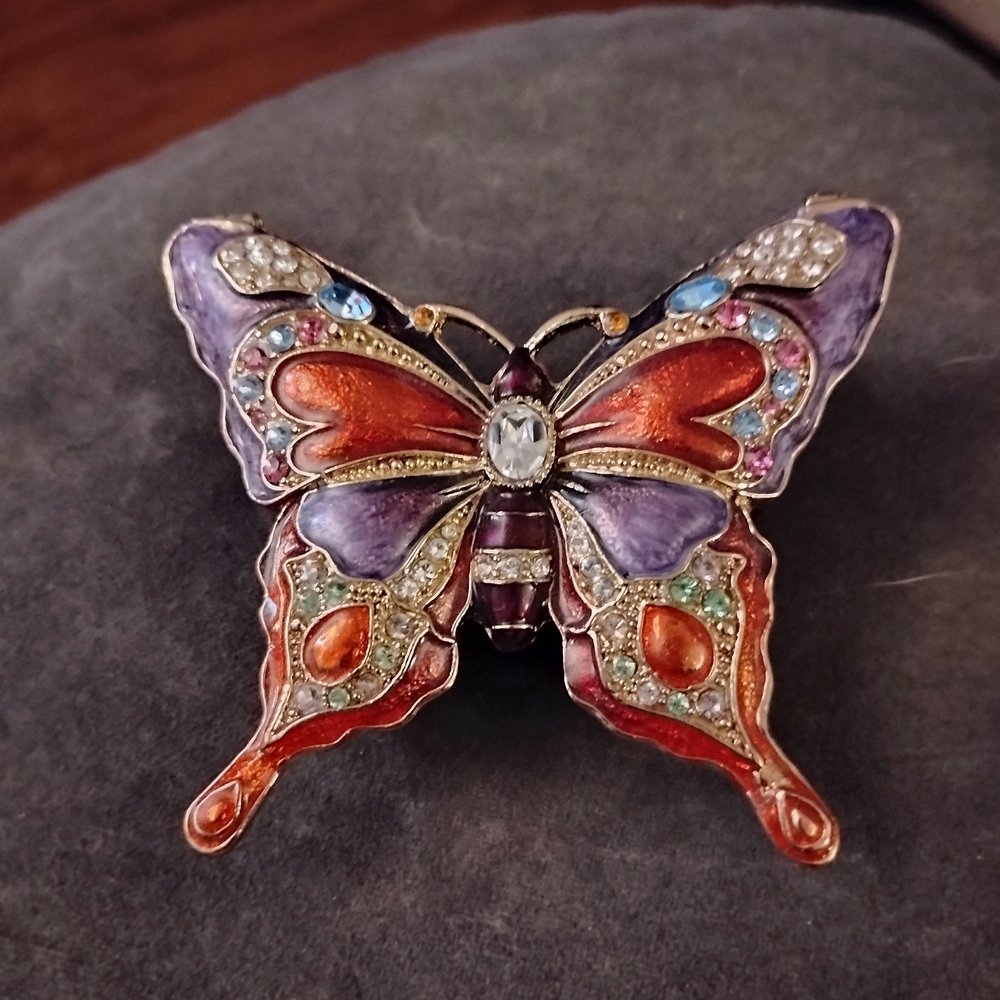 CIEL Colorful Butterfly Brooch, HAND PAINTED WITH ZAVORSKI CRYSTALS.